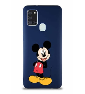Samsung Galaxy A21S Soft Premier Kapak Mickey Mouse-B Tasarımlı Silikon Kılıf - Lacivert (Şeffaf)
