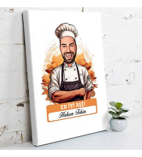 Kişiye Özel Hediye Karikatürlü En İyi Erkek Aşçı Kanvas Tablo