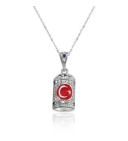 Gümüş Ay Yıldız Cevşen Bayan Kolye (Çok Renkli)