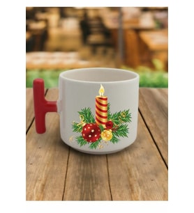En Güzel Hediye Kırmızı T Kulp Yeni Yıl Noel Mumları Tasarımlı Çay Fincan Modelleri