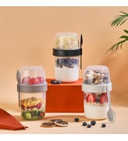 Yoğurt Müsli Granola Porsiyon Saklama Taşıma Kabı L-00977 Kahvaltılık Gevrek 600 + 300 ml Büyük Boy (Siyah)