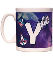 Y Harfi Uzay Astronot Tasarım Renkli Harfli Kupa Bardak