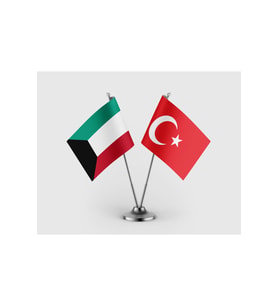 Kuveyt Bayrağı ve Türk Bayrağı İkili Saten Masa Bayrağı Takımı