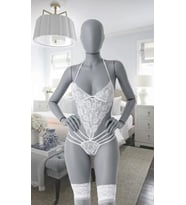 Beyaz Dantelli Body Çoklu Şerit Detaylı Çoraplı Fantazi İç Giyim Takımı 2043