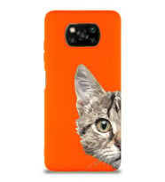 Xiaomi Poco X3 Uyumlu Lansman Kılıf Catface Tasarımlı İçi Kadife Kapak-Turuncu (Şeffaf)