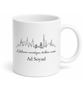 Kişiye Özel Memleket Temalı Minimal Baskılı Kupa Bardak İsimli Hediye