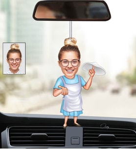 Kişiye Özel Fotoğraflı Ev Hanımı Tasarımlı Karikatür Araba Dikiz Ayna Süsü