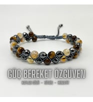 SERTİFİKALI Güç Bereket Özgüven Bilekliği - Sitrin - Hematit - Kaplan Gözü