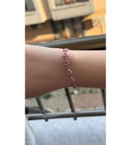 Kadın Gümüş Renk Pembe Kalpli Şık Tasarım Bileklik 18 CM (Altın)