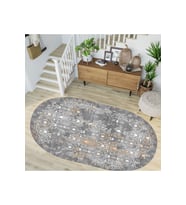 Eliana Home Baskılı, Yıkanabilir Kaymaz Taban Oval Halı LNA7262-HY945 100x150 cm (Gri)