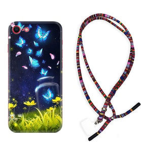 Apple iPhone 5 6 7 8 Plus Se XR Kılıf Boyun Asklı Rasta Silikon Neon Butterflys 1309