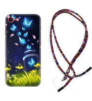 Apple iPhone 5 6 7 8 Plus Se XR Kılıf Boyun Asklı Rasta Silikon Neon Butterflys 1309