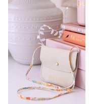 Kız Çocukları için kişiselleştirilebilir Hediye, Hakiki Deri Mini Çanta, Liberty London Kumaş Askı (Bej)