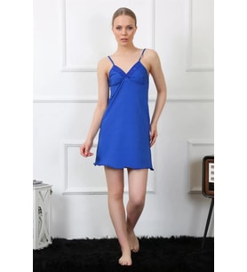 Kadın İp Askılı Saks Penye Gecelik