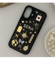 Kişiye Özel İsimli Siyah El Yapımı 777 Charm Telefon Kılıfı - iPhone modelleri için uyumlu