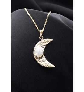 925 Ayar Gümüş Gold Hilal Kolye