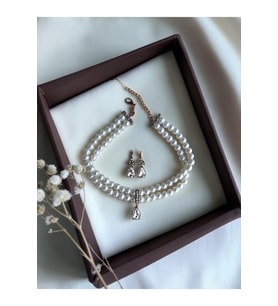 Zirkon Taşlı Su Damlası Sallantılı Tasma Choker İnci Kolye ve Küpe Seti Düğün Nikah Kına