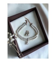 Zirkon Taşlı Su Damlası Sallantılı Tasma Choker İnci Kolye ve Küpe Seti Düğün Nikah Kına