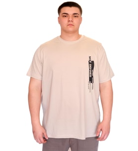 Mode XL Büyük Beden Erkek T-Shirt Bisiklet Yaka NOT DEFINETS Baskılı U25009 Bej
