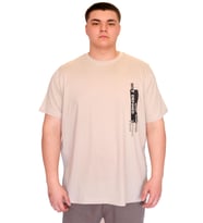 Mode XL Büyük Beden Erkek T-Shirt Bisiklet Yaka NOT DEFINETS Baskılı U25009 Bej