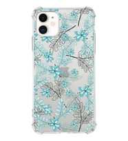 Apple iPhone 11 Uyumlu Köşe Korumalı Antişok  Kapak Floral Su Yeşili Tasarımlı Şeffaf  Kılıf
