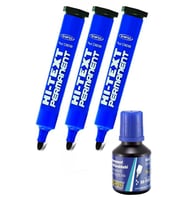 Mavi Yuvarlak Uçlu Markör Permanent Kalem 3 Adet Hı-Text Marker Mürekkep Mavi 30 Ml 1 Adet Brons Koli Kalemi