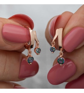 Gümüş Rose Sallantılı Mistik Topaz Kadın Küpe