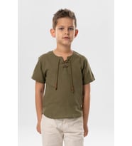 Kısa Kol Şile Bezi Zımbalı Yazlık Erkek Çocuk Tshirt Haki 3049