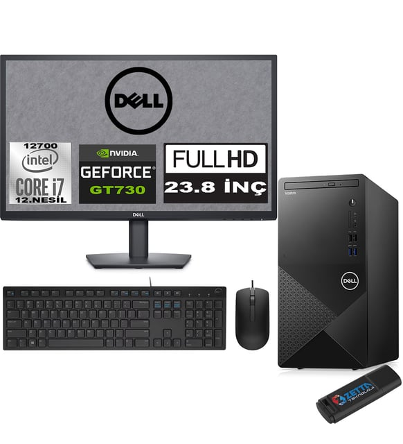 Dell Vostro 3910 mt Intel Core I7 12700 24GB 512GB SSD 23.8" Fhd Windows 11 Pro Nvidia GT730-4GB Masaüstü Bilgisayar 23N3910GT730P12 + Zetta USB Bellek