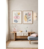 Minimalist Çiçek 2'li Ahşap Çerçeveli Tablo Seti