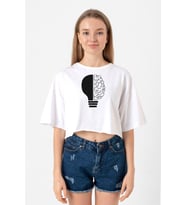 Lightbulb & Brain Beyaz Kadın Crop Tshirt