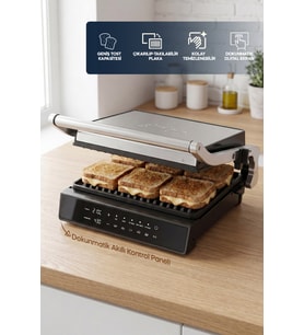 Sinbo SSM-2596 Dijital Ekranlı Sıcaklık ve Zaman Göstergeli Döküm Izgara ve Tost Makinesi 2000w