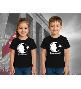 Unisex Ay Yıldızlı T-Shirt 19 Mayıs 29 Ekim 23 Nisan 10 Kasım Atatürk Çocuk Tişört (Siyah)