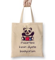 Pazartesi Kesin Diyete Başlıyorum Bez Çanta Uzun Saplı