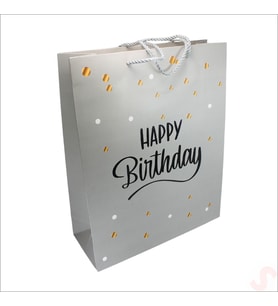 Happy Birthday Gümüş Karton Çanta, 32 x 26 x 10 cm - 1 Adet (STD)