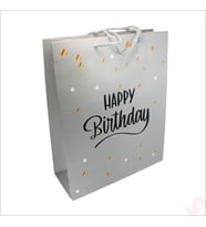 Happy Birthday Gümüş Karton Çanta, 32 x 26 x 10 cm - 1 Adet (STD)