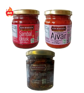 3'lü 210 cc Set (1 Adet Sambal Oelek, 1 Adet Ajvar, 1 Adet Yağda Kuru Domates)