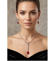 GÜMÜŞ METAL KRİSTAL DAMLA TAŞ KOLYE KÜPE SET