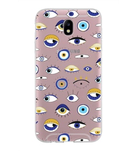 PrintiFy Samsung Galaxy J7 Pro ile Uyumlu 1mm Slim Fit Nazar Boncuğu 2 Baskılı Şeffaf  Kılıf