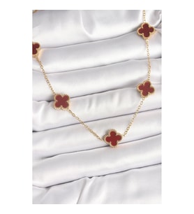 Mey İthalat® 316L Çelik Gold Renk Zincir Bordo Yonca Model Kadın Kolye