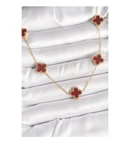Mey İthalat® 316L Çelik Gold Renk Zincir Bordo Yonca Model Kadın Kolye