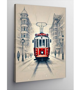 Kanvas Tablo Kırmızı Tramvay Ve Taksim
