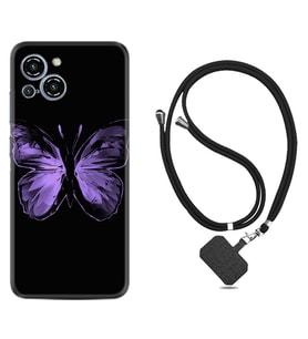 Reeder S23 Max Pro Kılıf Resimli Boyun Askılı İpli Desenli Silikon Series Black Butterfly 1879