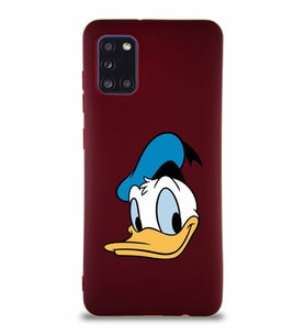 Samsung Galaxy A31 Soft Premier Kapak Donald Duck-B Tasarımlı Silikon Kılıf - Mürdüm (Şeffaf)