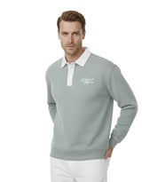 DeepSEA Erkek Mint Yeşili Relax Fit İçi Polarlı Polo Yaka Sweatshirt – Pamuklu Kalın Sweatshirt 2600762