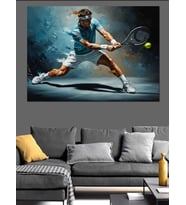 Tenis Kortunda Hareketli Tenisçi Figürü Dekoratif Kanvas - Mdf Ahşap Tablo
