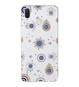 PrintiFy Huawei P Smart Plus ile Uyumlu 1mm Slim Fit Nazar Boncuğu 5 Baskılı Şeffaf  Kılıf