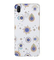 PrintiFy Huawei P Smart Plus ile Uyumlu 1mm Slim Fit Nazar Boncuğu 5 Baskılı Şeffaf  Kılıf