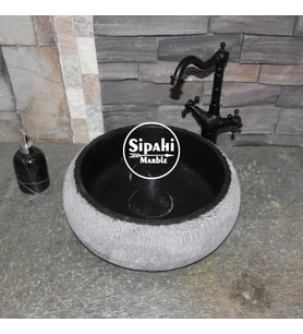 Sipahi Marble Bazalt Siyah Mucartalı Gizli Giderli Bombeli Lavabo