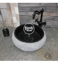 Sipahi Marble Bazalt Siyah Mucartalı Gizli Giderli Bombeli Lavabo